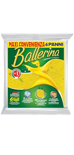 Ballerina Panno Giallo, 1 Confezione da 6 Panni, Super Assorbente e Versatile per Cucina, Bagno e Mobili, Profumato e Lavabile in Lavatrice
