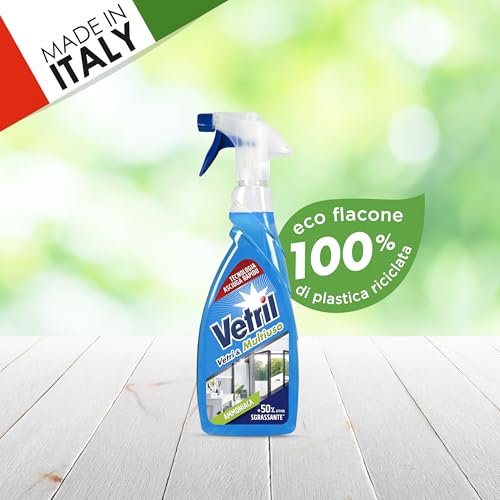 Vetril - Detergente Spray Vetri e Superfici con Antipolvere, Azione Antistatica e Brillantezza Senza Aloni, Ipoallergenico, 650 ml