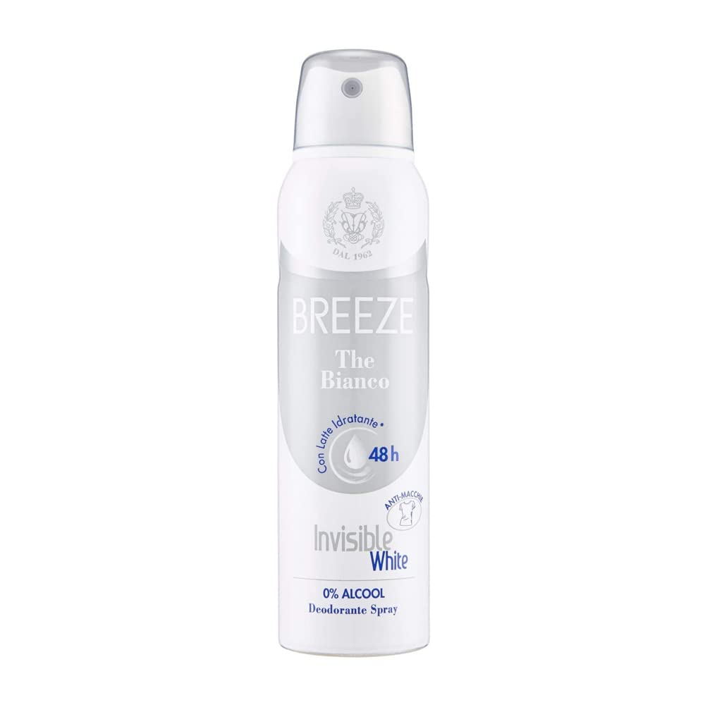 3x Breeze bianco (etichetta in lingua italiana non garantita), deodorante spray, fragranza al tè bianco, invisible, durata: 48 h, 150 ml