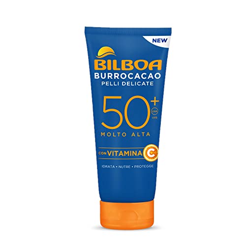 Bilboa - Crema Solare Protettiva Viso e Corpo SPF 50+ con Vitamina C - Idrata, Nutre e Protegge - Ideale per Pelli Sensibili - Dermatologicamente Testato - Tubo da 180 ml