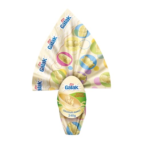 GALAK Uovo di Pasqua 2025 Cioccolato Bianco con Sorpresa e 2 Cioccolatini 240g
