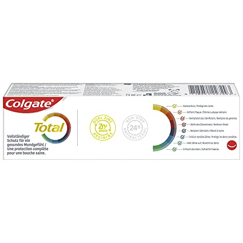 Colgate Dentifricio Total Plus Healthy White, 12 x 75 ml, protezione superiore per denti, lingua, guance e gengive