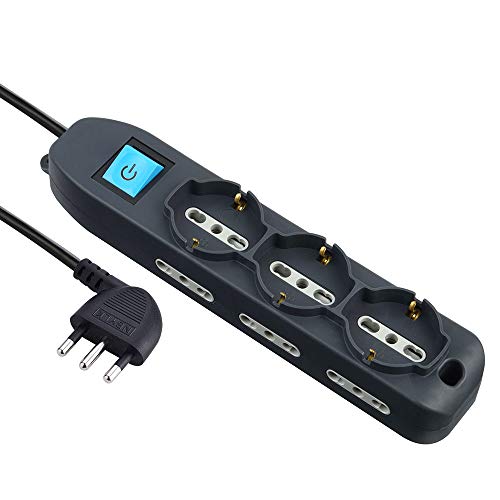 Electraline H05VV-F Prolunga elettrica con avvolgicavo, 4 prese polivalenti (schuko + 10/16A) spina grande 16A, con protezione