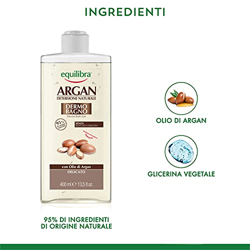 Equilibra Argan Dermo-Bagno, Gel-Doccia ad Azione Idratante, Emolliente e Vellutante, per una Pelle Pulita e Profumata, Con Olio di Argan e Glicerina, 400 ml
