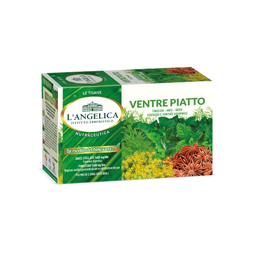L'Angelica, Tisana Funzionale Ventre Piatto a Base di Finocchio, Anice Stellato e Menta, Tisane contro il Gonfiore Addominale, Vegan, 10 Confezioni da 20 Filtri Ciascuna