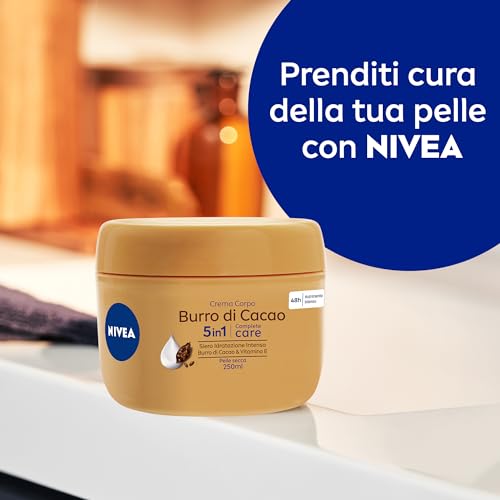 NIVEA Crema Corpo Burro di Cacao 250ml, Crema corpo idratante 48 ore, Crema corpo idratante pelle secca arricchita con Siero Idratazione Intensa, Burro di Cacao & Vitamina E