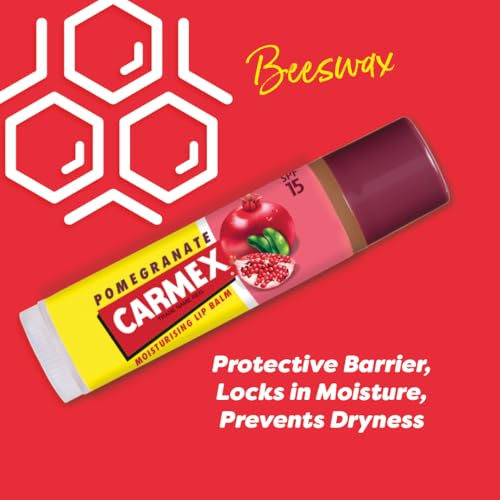 CARMEX Pomegranate SPF15 Lip Balm stick (4.25g) Antioxidant, Vitamin E, and soothing Aloe vera, Ultra Moisturising.