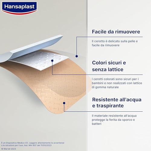 Hansaplast Cerotti MARVEL - Spider-Man, Capitan America e Hulk per Bambini - Delicati Sulla Pelle e Facili Da Rimuovere - 20 Pezzi Assortiti