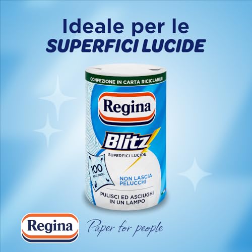 Regina Blitz Carta Casa - Maxi Fogli a 3 Veli, Confezione in Carta Riciclabile, Pulisci e Asciughi in un Lampo, Carta 100% Certificata FSC