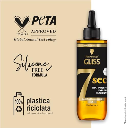 Schwarzkopf Gliss 7 Sec Trattamento Express Nutriente 200ml, Trattamento capelli con HAPTIQ System e Olio di Marula, Prodotti per capelli fragili e danneggiati
