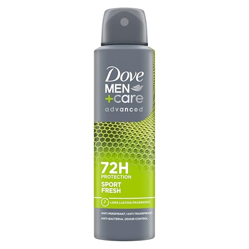 Dove Deodorante Dove Men + Care Sport Fresh Spray Advanced Care, Deodorante Uomo, con 1/4 Crema Idratante, Formula Idratante e Delicata sulla Pelle, Protezione Fino a 72 Ore, 150 ml