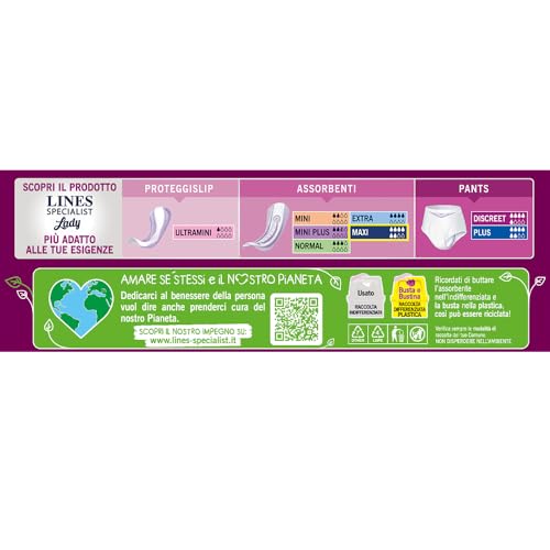 Lines Specialist Lady Maxi, Assorbenti per Incontinenza Donna, con Tecnologia Zero Odore e Barriere Laterali Protettive, Scorta Mensile, 3 Confezioni da 12 Unità
