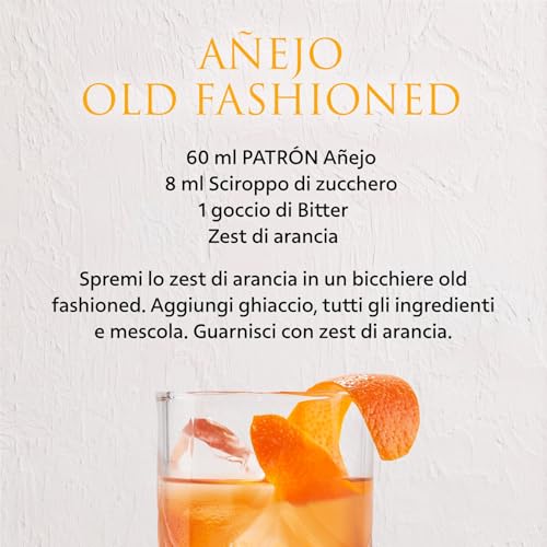 PATRÓN Añejo Premium Tequila, Vol. 40%, 70 cl / 700 ml, creata in Messico in piccoli lotti a partire dal 100% della migliore agave Weber Blue, invecchiata per oltre 12 mesi in botti di rovere