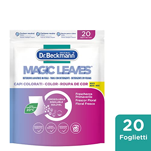 Dr. Beckmann MAGIC LEAVES Detersivo Lavatrice in fogli CAPI COLORATI | Facile da usare, facile da riporre & da trasportare | 20 fogli