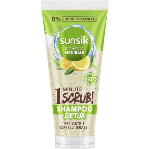 Sunsilk Shampoo limone detox scrub 1 minuto per pelle e capelli grassi, 200 ml