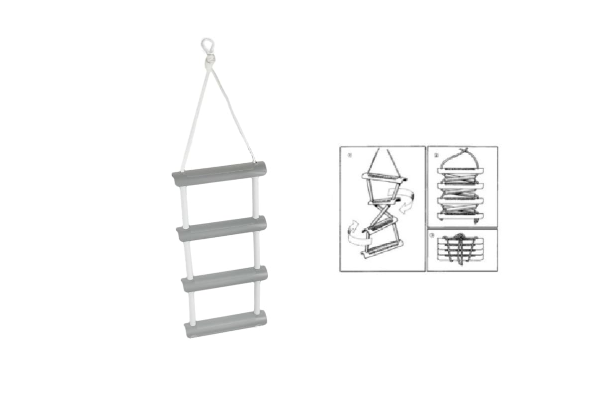 CG94 - Scaletta Pieghevole per Barca, 4 Gradini, Grigio e Bianco, Montaggio a Parete