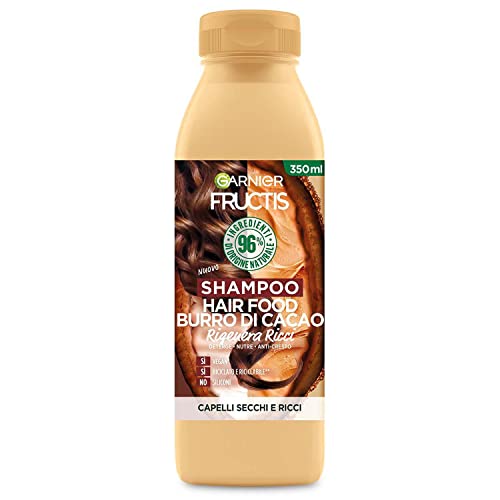 Garnier Fructis Hair Food Burro di Cacao Rigenerante, Shampoo per Capelli Secchi e Ricci, 97% di Ingredienti di Origine Naturale, Senza Siliconi, 350 ml
