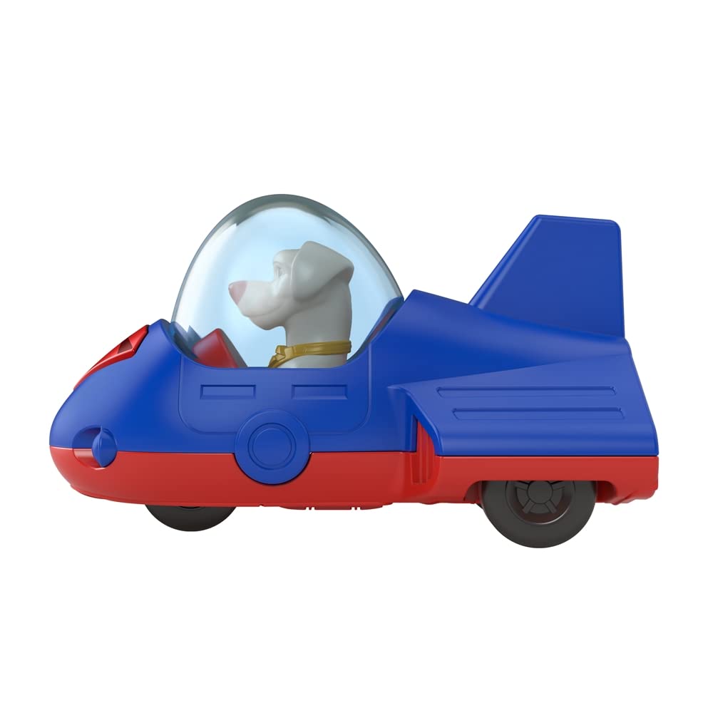 Fisher-Price - Veicoli da supereroi in metallo pressofuso ispirati al film DC League of Superpets - Krypto Superdog Red and Blue Space Ship