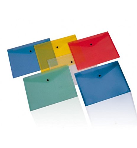 Memotak Buste con Bottone Portadocumenti Trasparente, A5, Colori Assortiti - Confezione da 12
