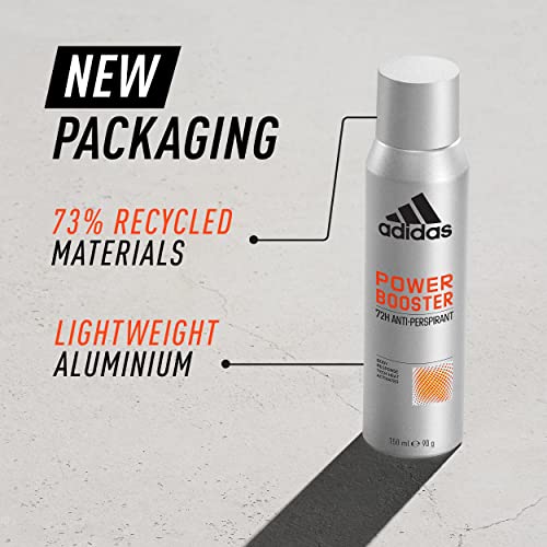 Adidas, Power Booster Deodorante Spray Uomo, 72 Ore di Protezione, Formula Vegana e Senza Alcol, 150ml