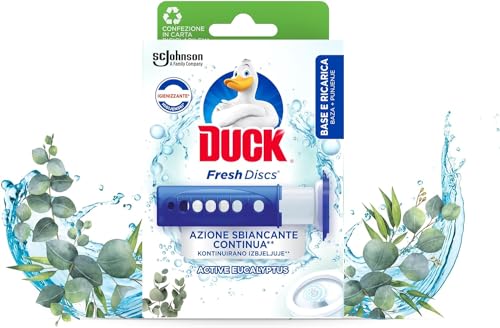 Duck Fresh Discs - Base per Dischi Gel Igienizzanti WC, Fragranza Eucalipto con agenti candeggianti - Confezione da 1 Applicatore e 6 Dischetti