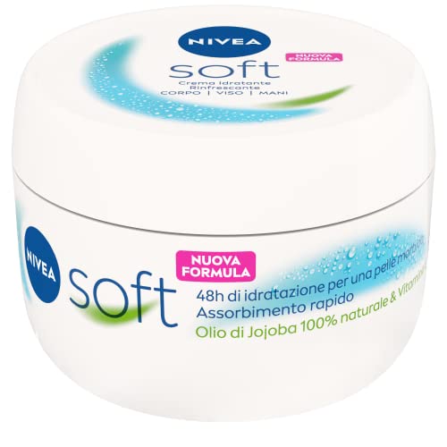 NIVEA Soft Crema Multiuso 1 x 300 ml, Crema Idratante e Rinfrescante, Crema Viso, Corpo, e Mani a Rapido Assorbimento, Arricchita con Vitamina E e Olio di Jojoba