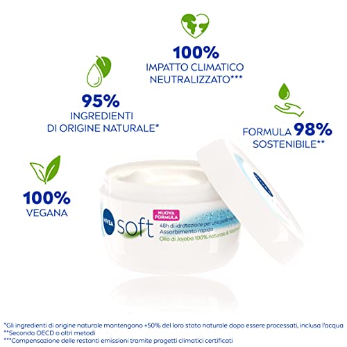NIVEA Soft Crema Multiuso 1 x 300 ml, Crema Idratante e Rinfrescante, Crema Viso, Corpo, e Mani a Rapido Assorbimento, Arricchita con Vitamina E e Olio di Jojoba