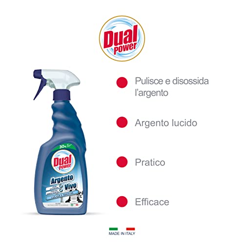 Dual Power, Pulitore Specifico Argento Vivo, Detergente Liquido Ideato per Pulire e Lucidare Qualsiasi Superficie in Argento, Azione Antiossidante, Made in Italy