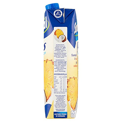 Santal - Succo Ananas Cocco, con una Goccia di Latte - 12 pezzi da 1 l [12 l]