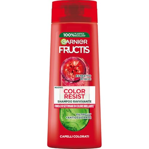 Garnier Fructis Shampoo Ravvivante, Per Capelli Colorati, Azione Nutritiva, Per Capelli Morbidi, Con Estratto di Açai, Color Resist, 250 ml