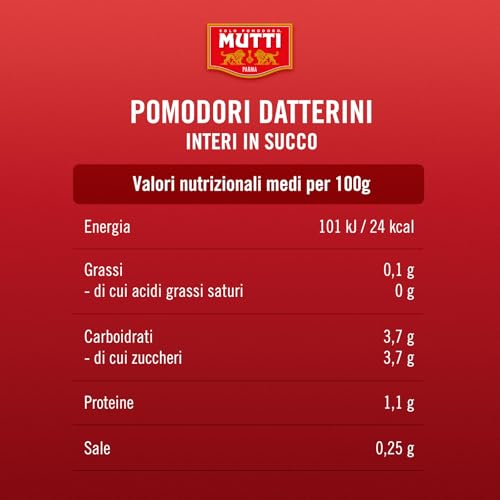 MUTTI - Pomodori datterini Interi in Succo, 350g, Confezione da 6 unità