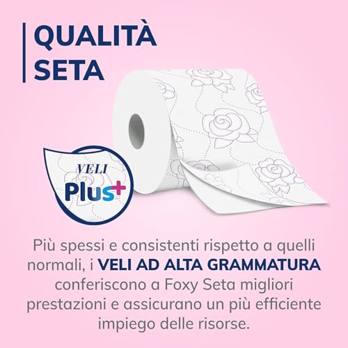 10PZ CARTA IGIENICA FOXY SETA DELICATA 2 VELI PROFUMATA AL TALCO MODELLO 4 PIÙ 2 ROTOLI 60