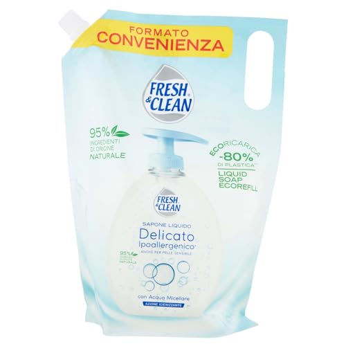 Fresh&Clean Sapone Liquido Ecoricarica Ipoallergenico Delicato 1000ml, 1000ml