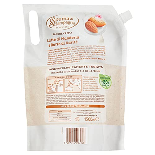 Spuma Di Sciampagna Ecoricarica Sapone Liquido Mani Latte Di Mandorla E Burro Di Karitè - 1500 Ml
