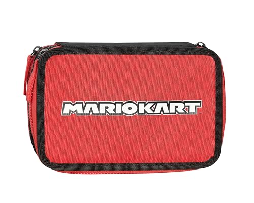 MARIO KART- Astuccio Scuola Ufficiale Mario Kart, Astuccio 3 Scomparti Bambino e Bambina con Set Cancelleria, Penna Cancellabile Blu Frixion e Pratica Chiusura a Zip, 20x13Hx7 cm