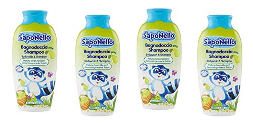 4FLACONI SAPONELLO BAGNODOCCIA SHAMPOO PERA 400 ML bagnoschiuma bagnetto bambini
