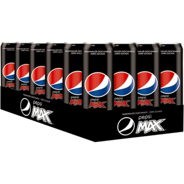 Pepsi Max - Soda Senza Zucchero Senza Calorie, Cola con Caffeina, Lattina, 24 x 0,33 l