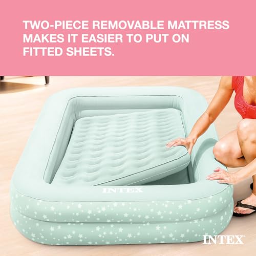 Intex Inflatable Kidz Travel Bed Set: Includes Hand Pump and Carry Bag – Removable Mattress