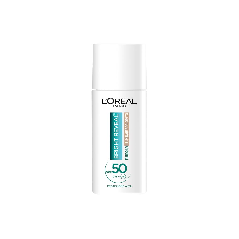 L'Oréal Paris Fluido UV Anti-Macchie, Per Tutti i Tipi di Pelle, Incarnato Luminoso, Macchie Scure e imperfezioni Meno Visibili, Con Niacinamide e SPF50, Bright Reveal, Tonalità: Light, 50 ml