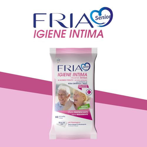 Salviette per l’Igiene Intima degli Anziani - con Estratti di Rosa Centifolia e Tiglio - Azione Riequilibrante - Antiodore - Formato: 60 Salviette - FRIA Senior