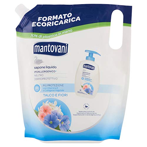 Mantovani - Sapone Liquido Neutro, Formato Ecoricarica, Pelle Sensibile, Talco E Fiori Bianchi - 750 Ml