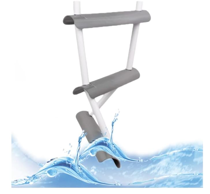 CG94 - Scaletta Pieghevole per Barca, 4 Gradini, Grigio e Bianco, Montaggio a Parete