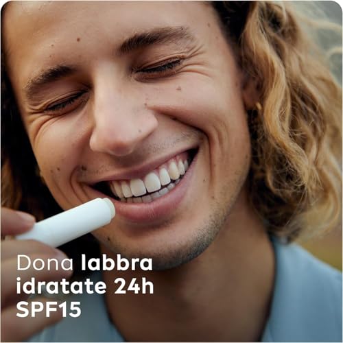 Labello Active For Men 4.8 g, Burrocacao labbra SPF15, Balsamo labbra idratante con burro di karité e oli naturali, Burrocacao protezione solare fondente sulle labbra