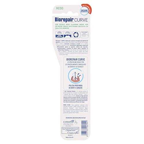 Biorepair, Spazzolini Denti Total Protection x 12, Spazzolino Denti Antibatterico, Setole Medie, Forma Curva Brevettata