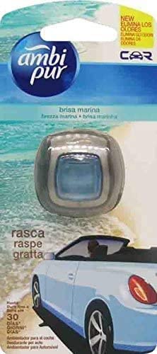 Ambi Pur 4 pz Car Brezza Marina Deodorante per Auto con Clip, [ Totale 4 Confezioni Deodoranti Auto ]