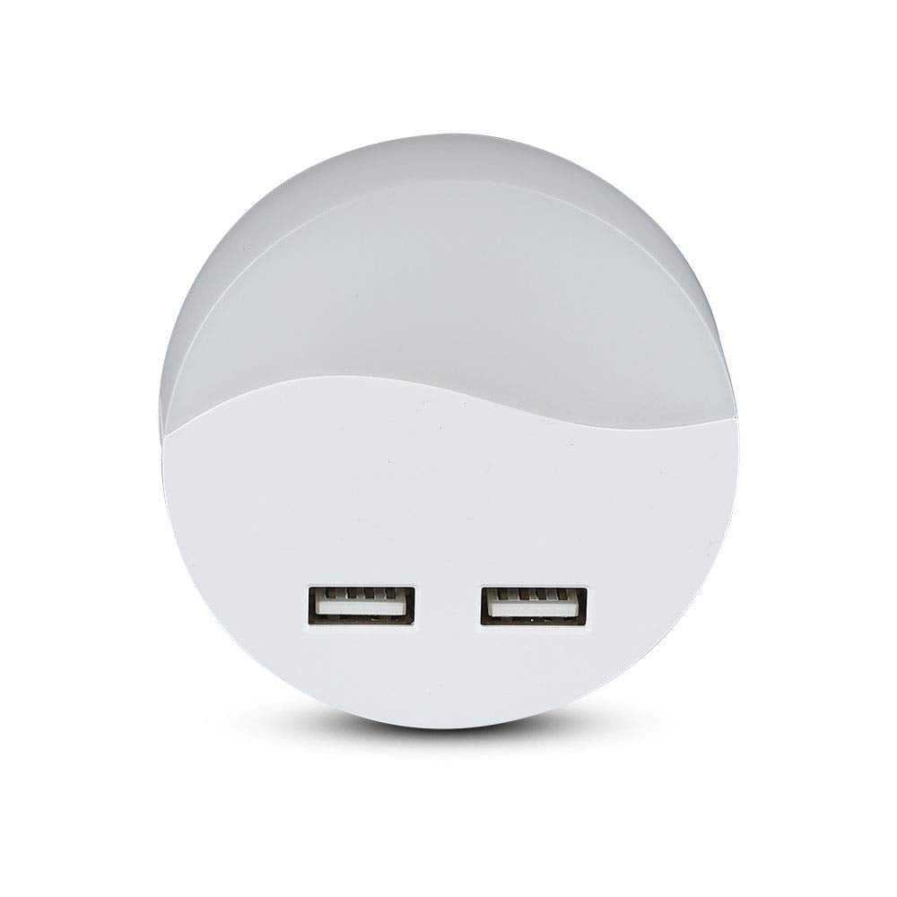 Punto luce 0,45W led night light segnapasso chip samsung con sensore crepuscolare + porte USB IP20 (Luce Neutra 4000K, Rotondo)