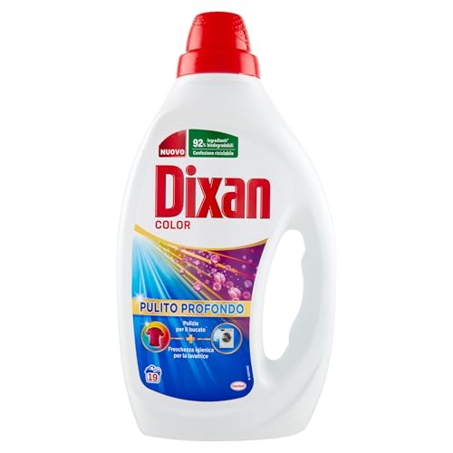 Dixan Liquido Color Detersivo Lavatrice (19 Lavaggi), Detersivo liquido lavatrice per colori vivaci, pulizia profonda del bucato e freschezza igienica per la lavatrice, Rimuove le macchie da 20°C