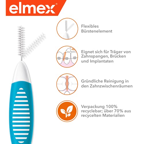 elmex Spazzolino interdentale giallo (misura 4, 0,7 mm), 1 x 8 pezzi, spazzole interdentali per la pulizia di spazi interdentali medi