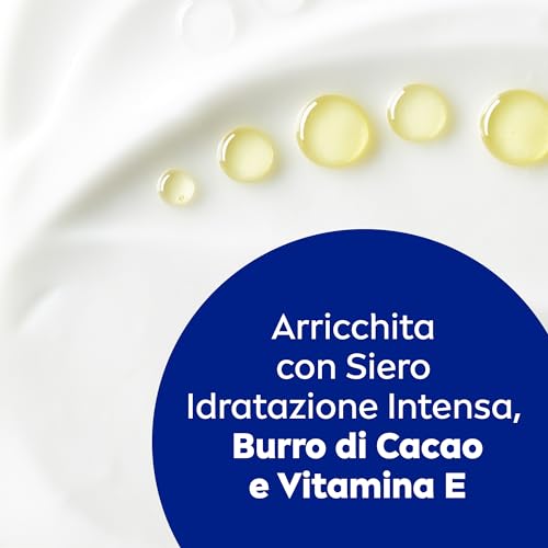 NIVEA Crema Corpo Burro di Cacao 250ml, Crema corpo idratante 48 ore, Crema corpo idratante pelle secca arricchita con Siero Idratazione Intensa, Burro di Cacao & Vitamina E