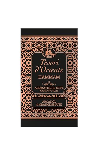 Tesori d'Oriente Sapone solido "Hammam", 125 g, sapone aromatico per le mani con olio di argan e fiori d'arancio, sapone per il corpo per la pulizia delicata della pelle, rituale per corpo e sensi